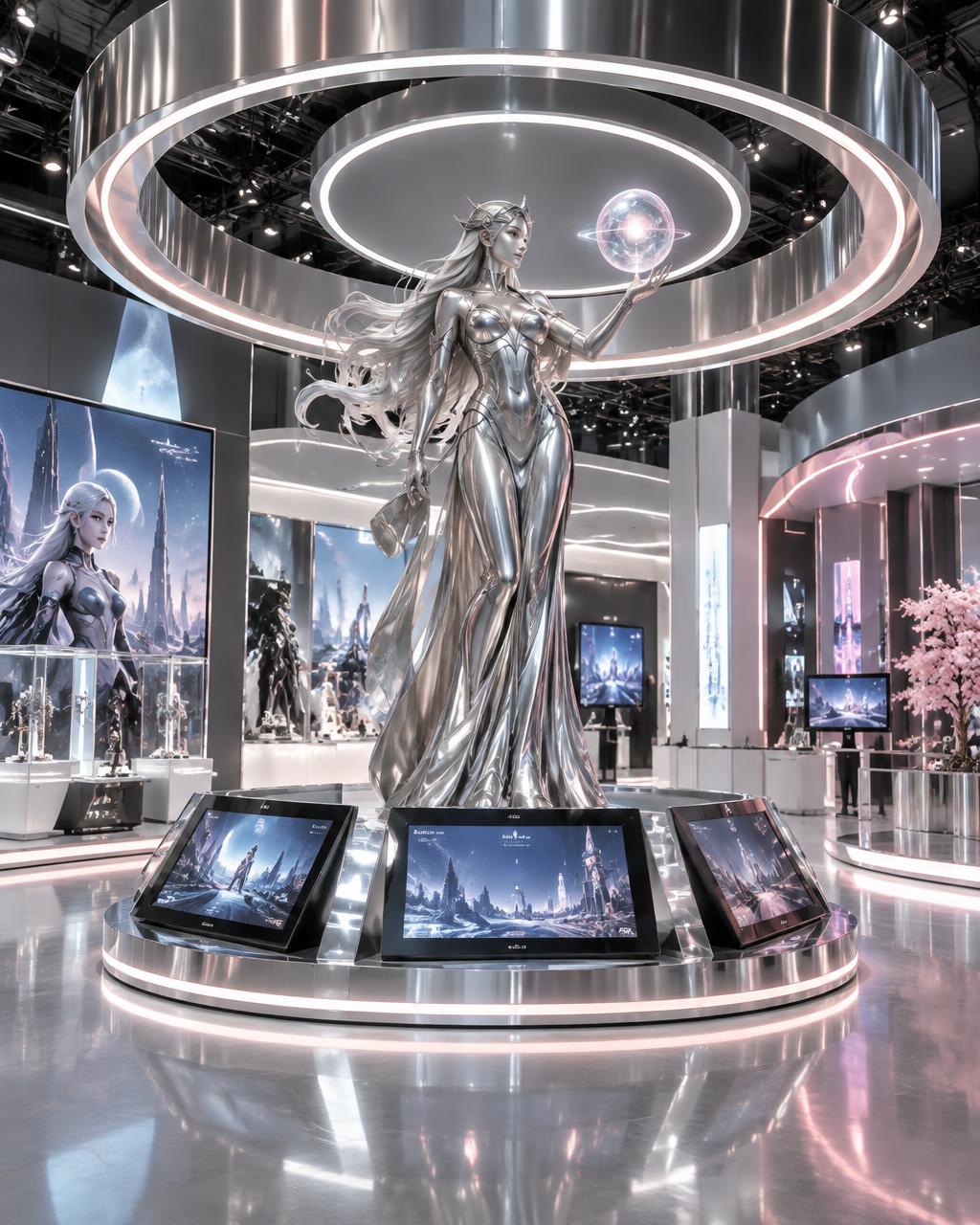 Paviliun gaming futuristis MACAU4D dengan instalasi chrome
